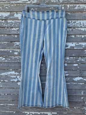 white birch Blue and White Vertical Stripe Flare Jeans